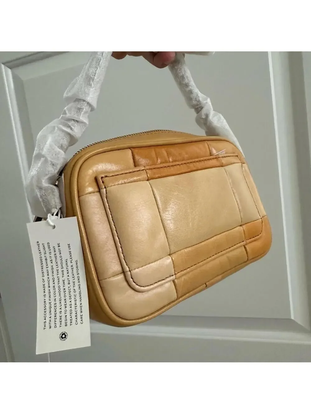 Tory Burch Kira Mini Leather Patchwork Camera Bag NWT Golden Straw Mix